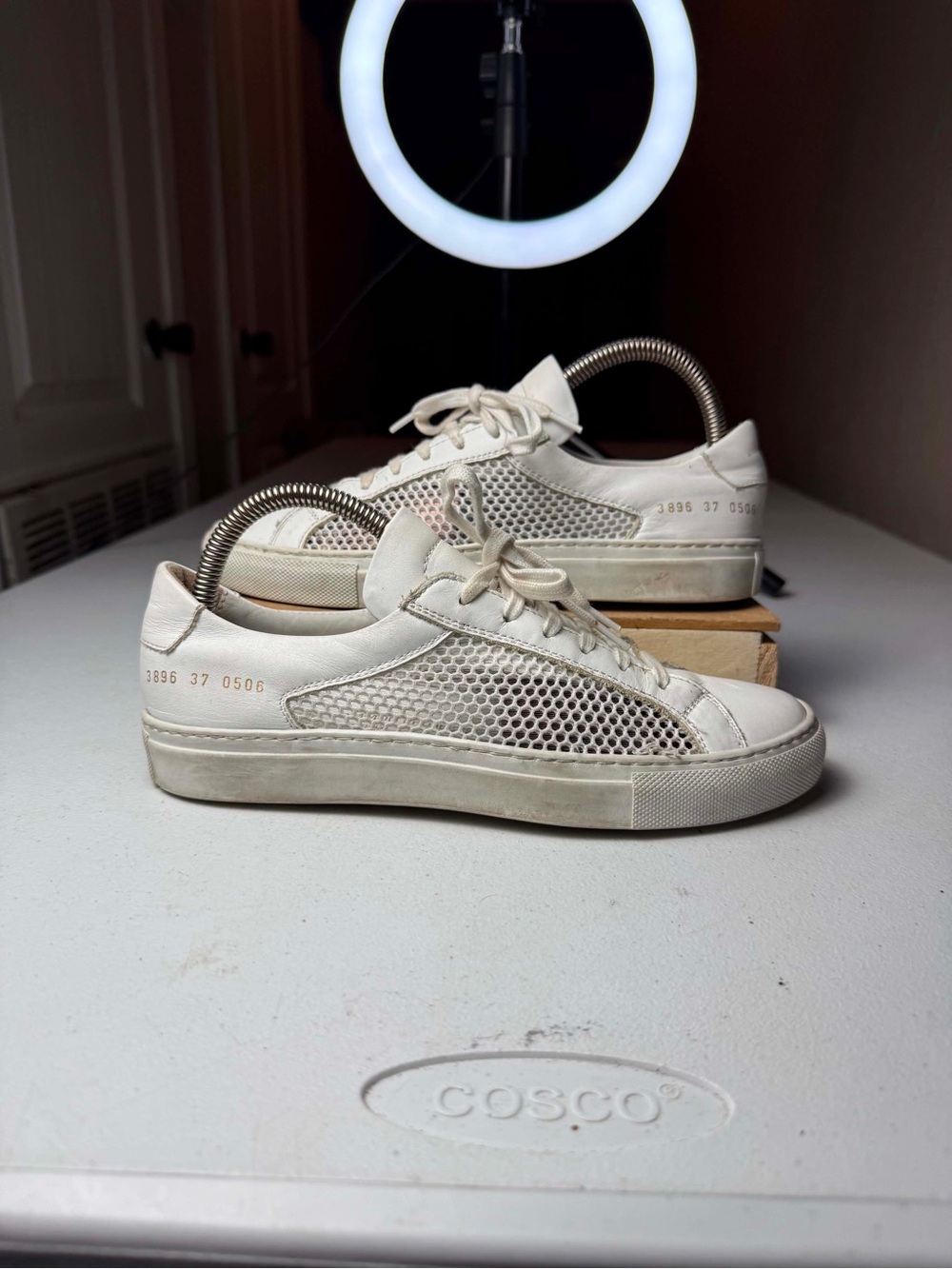Common Projects Achilles Low Top Sneakers Women White Leather Lace Up Sz 37 US 7